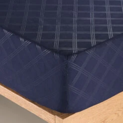 King Size Bedsheets 25cm Deep Navy Blue Fitted Sheet Embossed Pattern -Bed Linings Sale StripeFittedSheetNavy 04