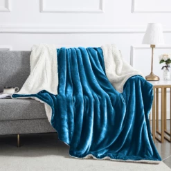 Sherpa Blanket Fluffy Throw Single, Double & King Size -Bed Linings Sale Teal 4