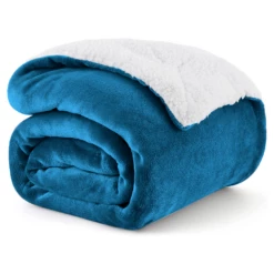 Sherpa Blanket Fluffy Throw Single, Double & King Size -Bed Linings Sale Teal 5