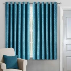 Eyelet Blackout Curtains Ready Made Embossed -Bed Linings Sale Teal 03 fc18fbff 45fe 4990 9249 ab195237bf1c