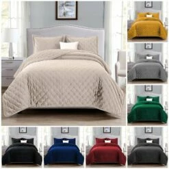 Crushed Velvet Quilted Bedspread Sets