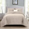 King Quilted Bedspread Beige Velvet Bedding Double Quilt Set