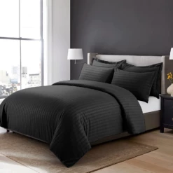 Double Bedding Stripe Duvet Cover Set Black King & Super King