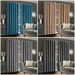 Eyelet Blackout Curtains Ready Made Embossed