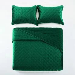 Green Bedding Crushed Velvet Bedspread Set 16 Green Bedding Crushed Velvet Bedspread Set -Bed Linings Sale emerald 5