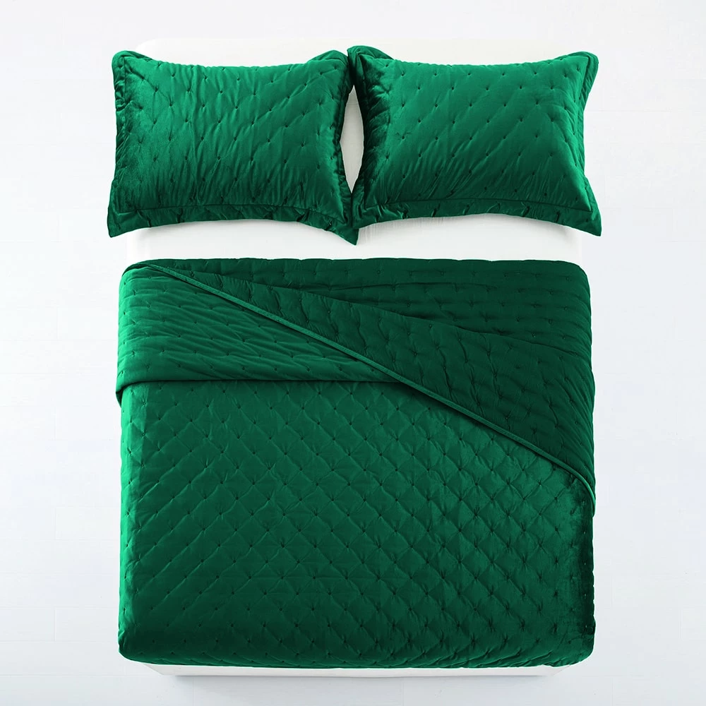 Green Bedding Crushed Velvet Bedspread Set 8 Green Bedding Crushed Velvet Bedspread Set - Image 6