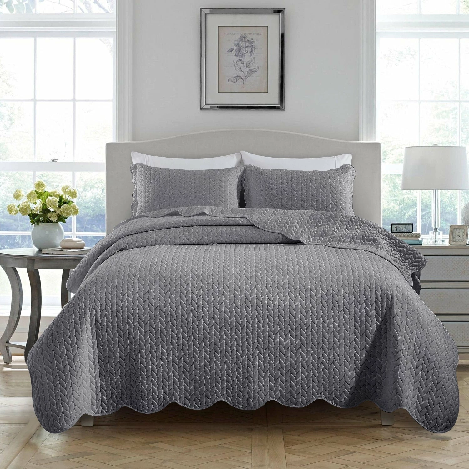 Grey Bedspread Quilted Bedding Set Embossed Comforter 3 Grey Bedspread Quilted Bedding Set Embossed Comforter