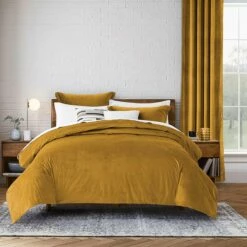 Ochre Bedding Crushed Velvet Duvet Cover Set