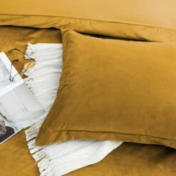 Ochre Bedding Crushed Velvet Duvet Cover Set -Bed Linings Sale grey makhmal duvet 6