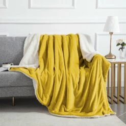 Sherpa Blanket Fluffy Throw Single, Double & King Size -Bed Linings Sale ochre 6 a9579995 d8ec 47cc b8a7 0c5bcad48ae8