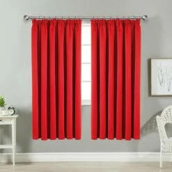 Thermal Blackout Curtains Red Pencil Pleat For Window