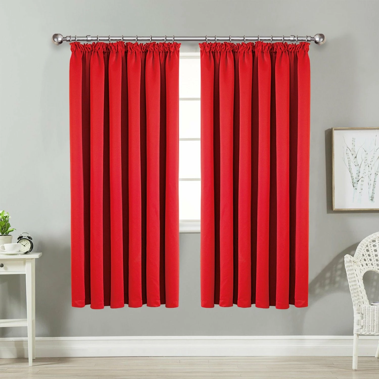 Pleated Curtains Thermal Blackout Pencil Pleat Red 4 Pleated Curtains Thermal Blackout Pencil Pleat Red - Image 2